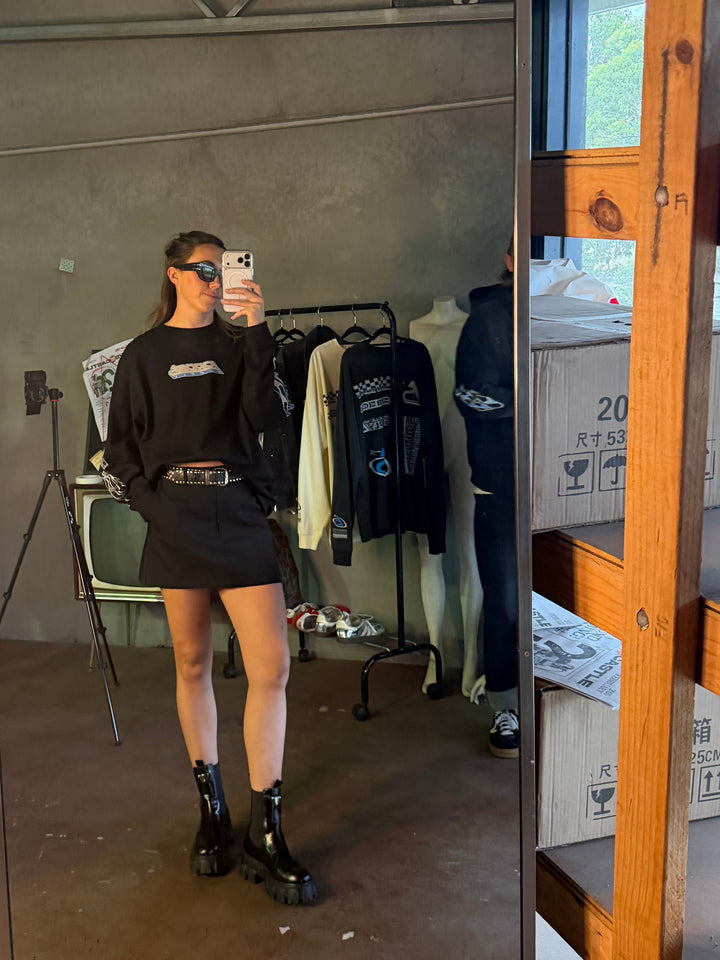 Oversized Black Flame Long Sleeve